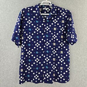 Uniqlo X Mega Man Shirt Mens Medium Blue Rush Dot Loop Collar Retro Gaming
